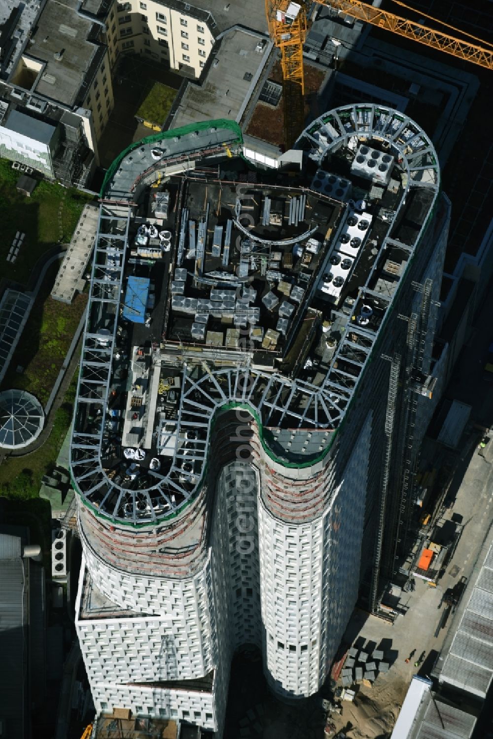 Aerial photograph Berlin - Construction of high-rise commercial building, Upper West on the Breitscheidplatz in Berlin-Charlottenburg