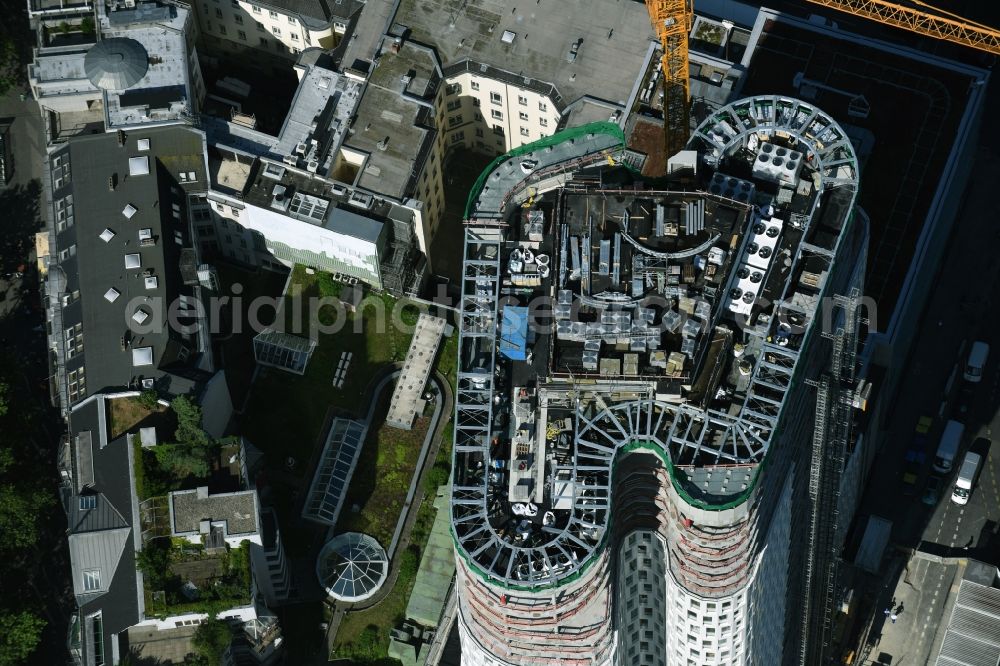 Aerial photograph Berlin - Construction of high-rise commercial building, Upper West on the Breitscheidplatz in Berlin-Charlottenburg