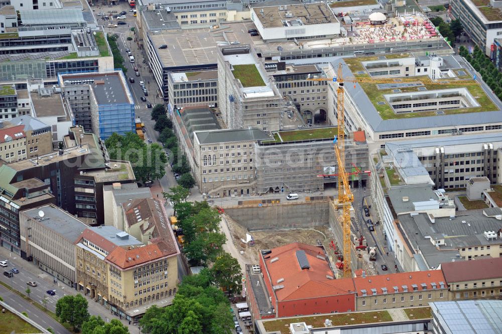 Aerial photograph Stuttgart - View at the construction site of a new hotel in the Lautenschlager street on the former ground of the post house OPD