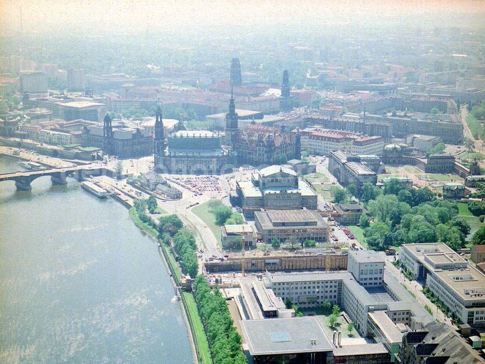 Aerial photograph Dresden / Sachs. - Baustelle der Imbau GmbH hinter der Semperoper in der Dresdner Altstadt. IMBAU GmbH NL Dresden, Oberbauleitung - Herr Schautz, Am Fiebig 14 in 01561 Thiendorf.(Tel.: 03521-4650)