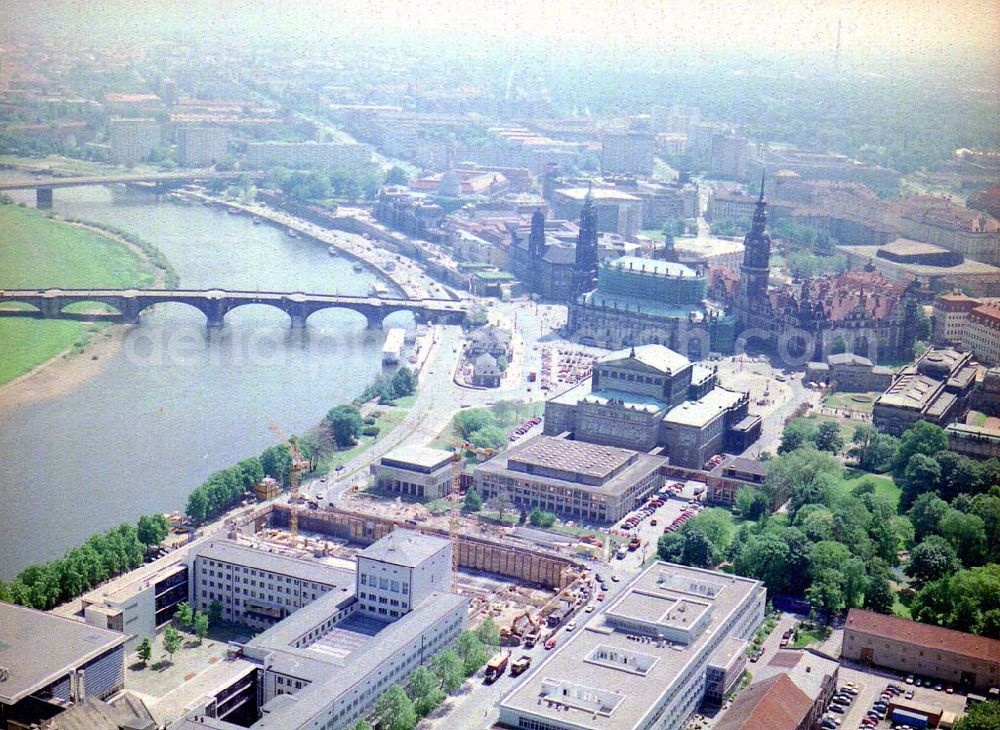 Aerial photograph Dresden / Sachs. - Baustelle der Imbau GmbH hinter der Semperoper in der Dresdner Altstadt. IMBAU GmbH NL Dresden, Oberbauleitung - Herr Schautz, Am Fiebig 14 in 01561 Thiendorf.(Tel.: 03521-4650)