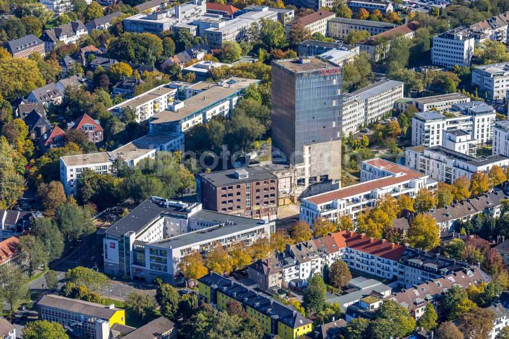 Dortmund from the bird's eye view: Construction site on the site of the industrial ruin Kronenturm for the construction of a residential building on Kronenstrasse in the district Innenstadt-Ost in Dortmund in the Ruhr area in the state North Rhine-Westphalia, Germany