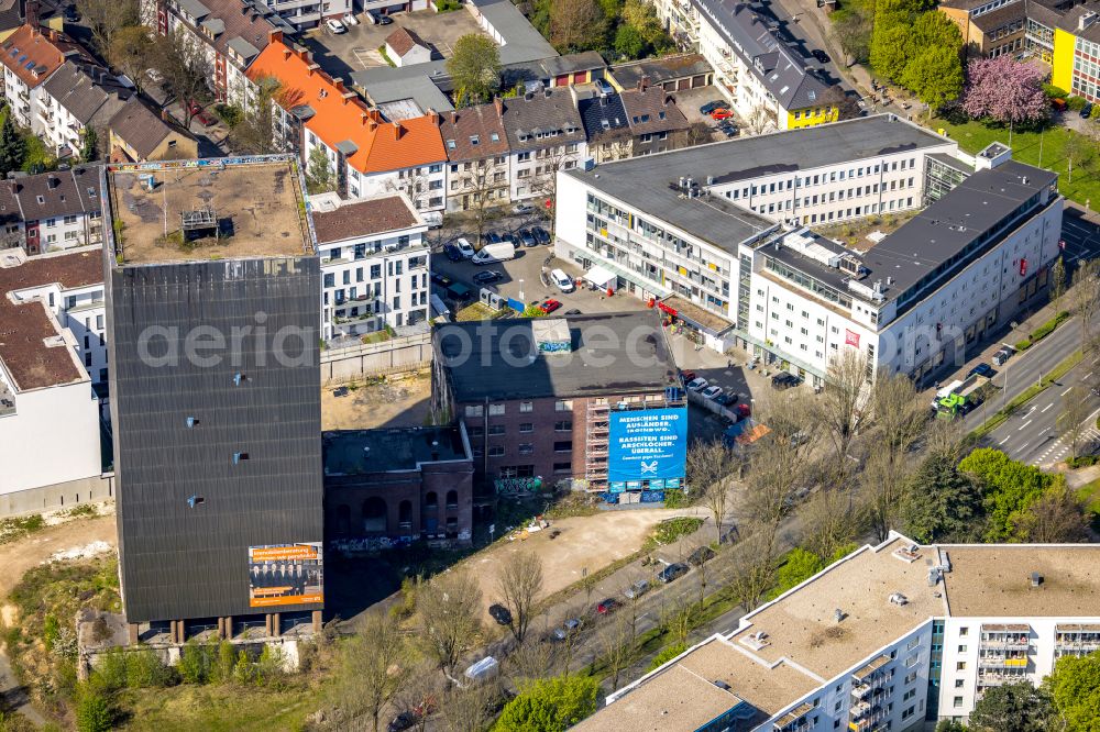 Dortmund from the bird's eye view: Construction site on the site of the industrial ruin Kronenturm for the construction of a residential building on Kronenstrasse in the district Innenstadt-Ost in Dortmund in the Ruhr area in the state North Rhine-Westphalia, Germany