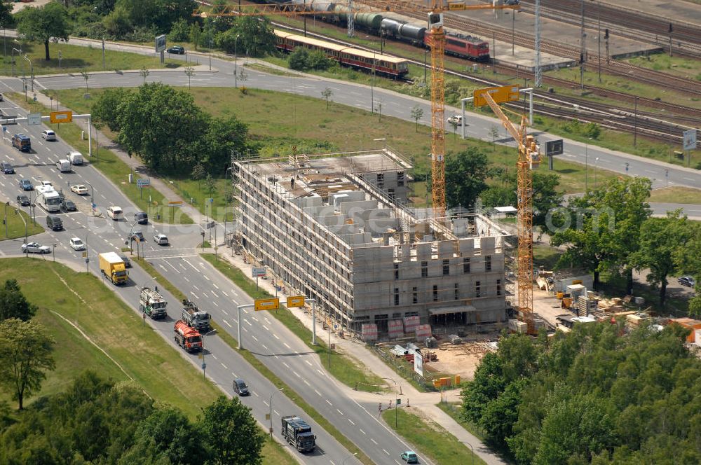 Aerial image Schönefeld - Blick auf die Bauarbeiten für das InterCityHotel Berlin-Brandenburg Airport am Seegraben 2 in Schönefeld im Landkreis Dahme-Spree.