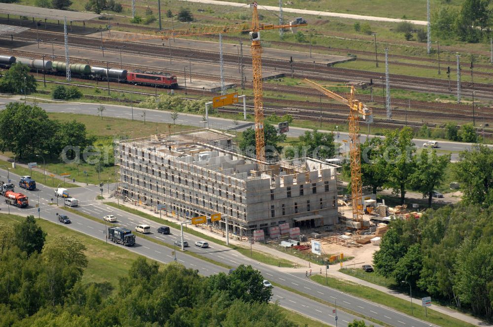 Schönefeld from above - Blick auf die Bauarbeiten für das InterCityHotel Berlin-Brandenburg Airport am Seegraben 2 in Schönefeld im Landkreis Dahme-Spree.