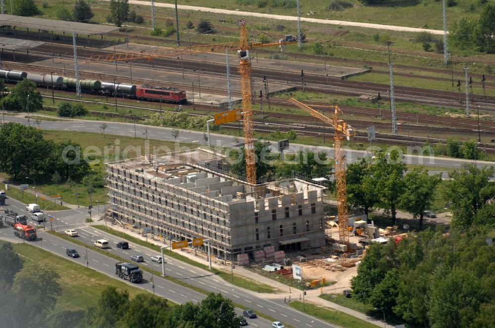 Schönefeld from the bird's eye view: Blick auf die Bauarbeiten für das InterCityHotel Berlin-Brandenburg Airport am Seegraben 2 in Schönefeld im Landkreis Dahme-Spree.