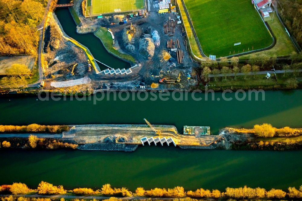 Hamm from above - Construction site of the canal works on the course of the Datteln-Hamm-Kanal and Ahse in Hamm in the state North Rhine-Westphalia, Germany