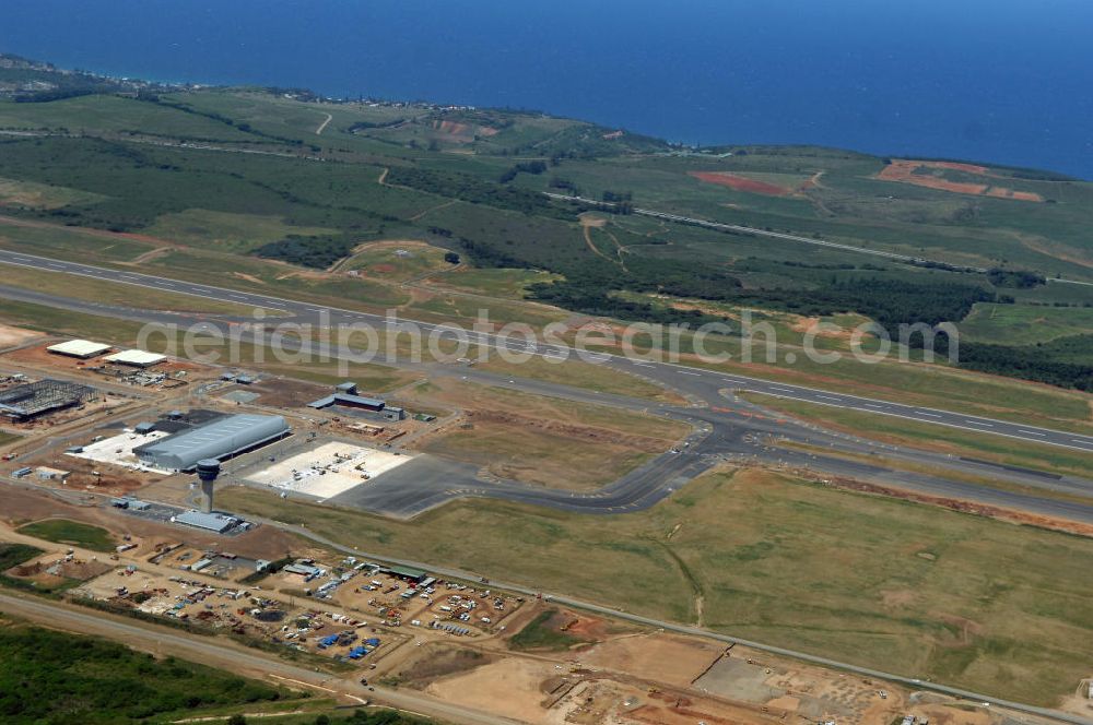 Aerial image La Mercy - Blick auf den neuen King Shaka International Airport, einem in Bau befindlichen Flughafen bei La Mercy, Südafrika. Er wird einen Monat vor Beginn der Fußball-Weltmeisterschaft den Flughafen Durban ersetzen und wurde von Osmond Lange Architects and Planners entworfen. Look at the new King Shaka International Airport, an airport under construction at La Mercy, South Africa. He will replace one months before the start of the World Cup in Durban and the airport was designed by Osmond Lange Architects and Planners.