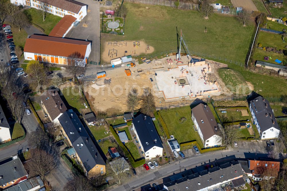 Werl from above - New construction site for the construction of a kindergarten building and Nursery school on the Kastanienallee in the district Westoennen in Werl at Ruhrgebiet in the state North Rhine-Westphalia, Germany