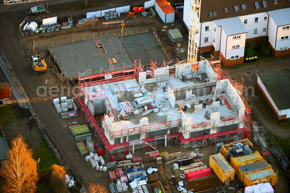 Aerial photograph Werneuchen - New construction site for the construction of a kindergarten building and Nursery school on Freienwalder Strasse in Werneuchen in the state Brandenburg, Germany