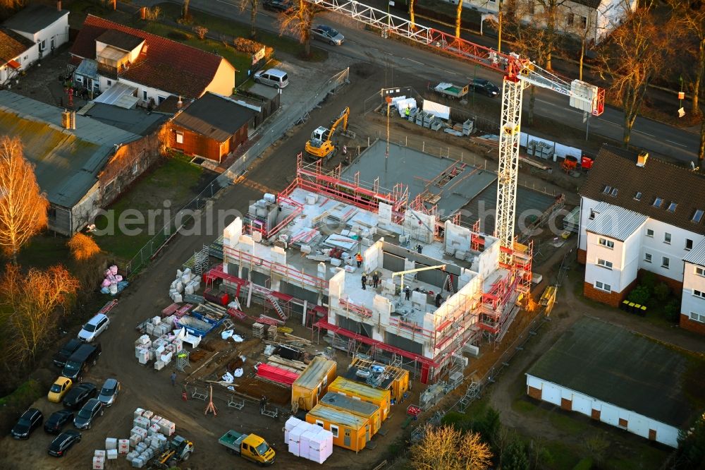 Werneuchen from the bird's eye view: New construction site for the construction of a kindergarten building and Nursery school on Freienwalder Strasse in Werneuchen in the state Brandenburg, Germany