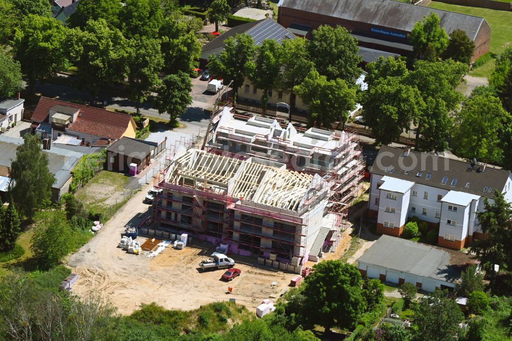 Werneuchen from the bird's eye view: New construction site for the construction of a kindergarten building and Nursery school on Freienwalder Strasse in Werneuchen in the state Brandenburg, Germany