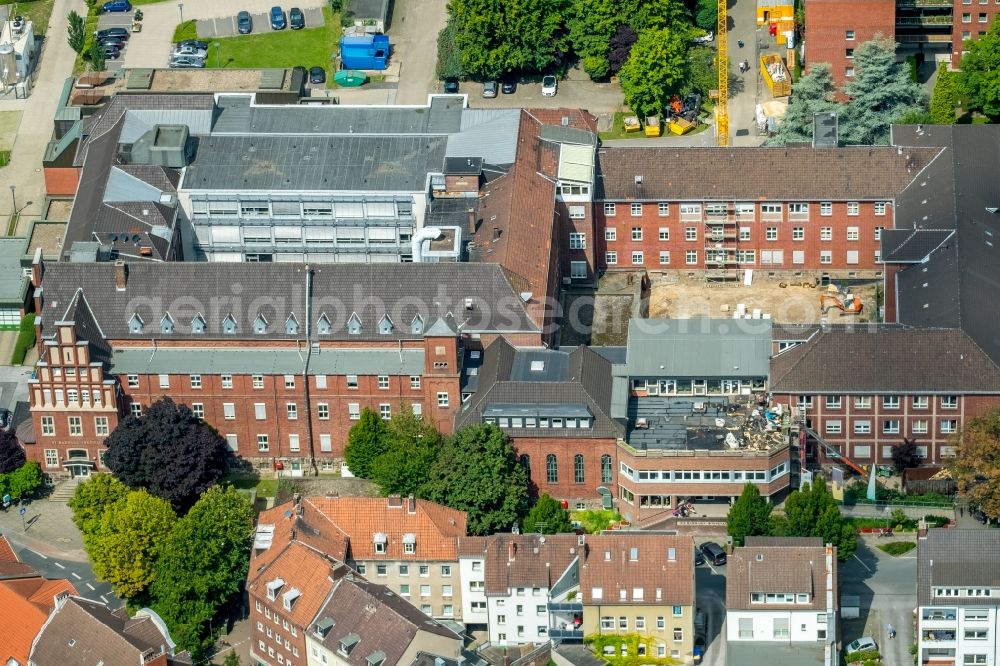 Gladbeck from the bird's eye view: Construction site on the clinic premises of the hospital St. Barbara Hospital on the Barbarastrasse in Gladbeck in the state of North Rhine-Westphalia - NRW, Germany