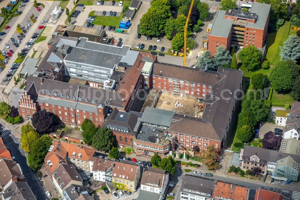 Aerial image Gladbeck - Construction site on the clinic premises of the hospital St. Barbara Hospital on the Barbarastrasse in Gladbeck in the state of North Rhine-Westphalia - NRW, Germany