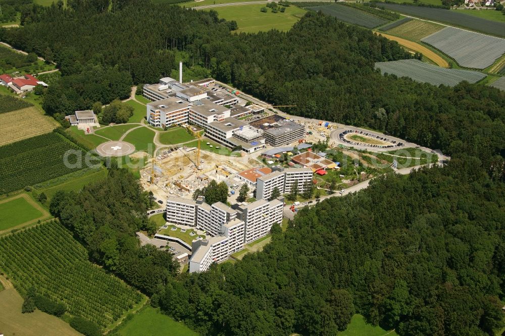 Friedrichshafen from above - Construction site of the hospital grounds of the Clinic Klinikum Friedrichshafen in the district Manzell in Friedrichshafen in the state Baden-Wuerttemberg, Germany