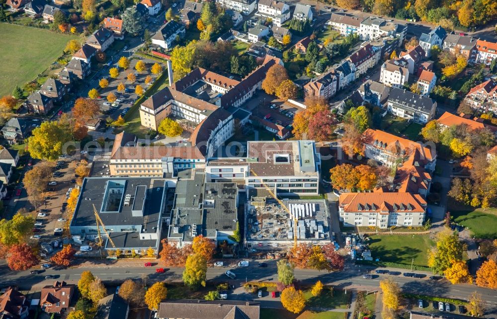 Hamm from the bird's eye view: Construction site at the hospital grounds of the clinic sankt Marien Hospital in the Knappenstrasse in Hamm in the state North Rhine-Westphalia