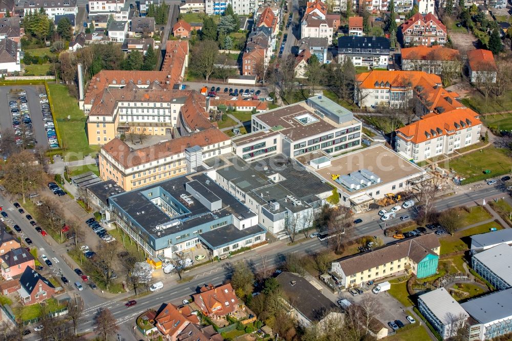 Hamm from the bird's eye view: Construction site at the hospital grounds of the clinic sankt Marien Hospital in the Knappenstrasse in Hamm in the state North Rhine-Westphalia