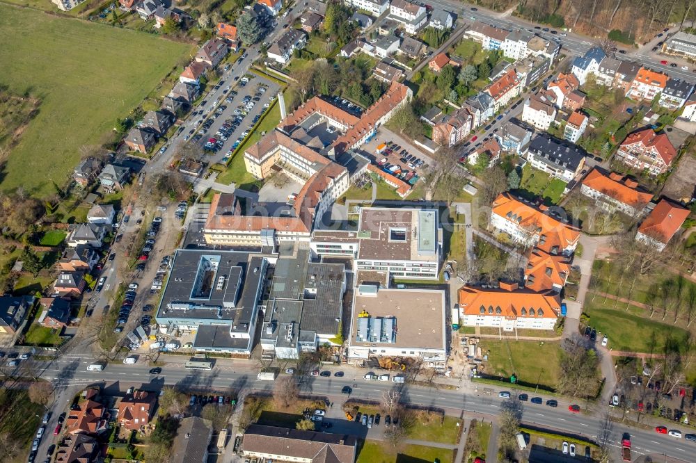 Hamm from the bird's eye view: Construction site at the hospital grounds of the clinic sankt Marien Hospital in the Knappenstrasse in Hamm in the state North Rhine-Westphalia