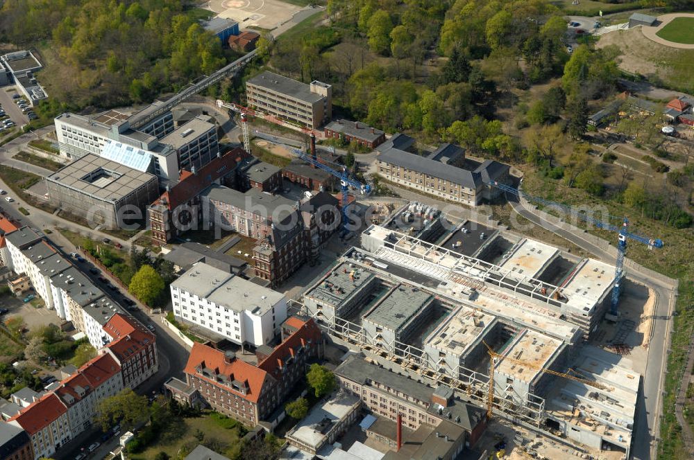 Aerial image Brandenburg - Blick auf die Baustelle vom Neubau am Klinikum / Klinik / Krankenhaus Brandenburg. View of the construction site from the clinic / hospital Brandenburg.