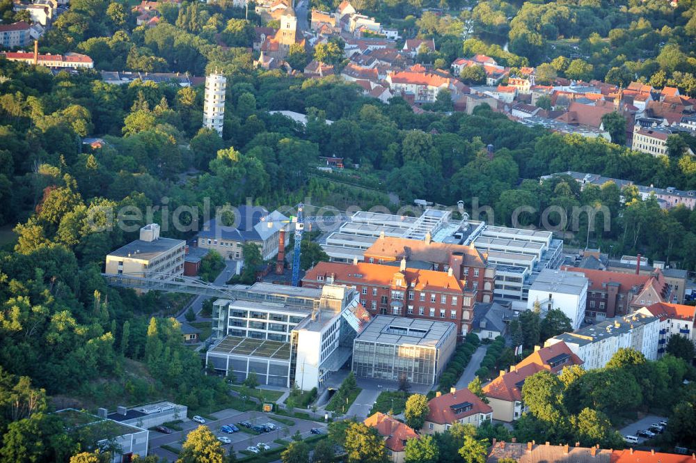 Aerial photograph Brandenburg - Blick auf die Baustelle vom Neubau am Klinikum / Klinik / Krankenhaus Brandenburg. View of the construction site from the clinic / hospital Brandenburg. Beteiligte Firmen sind die BATEG Ingenieurbau GmbH, GENIUS IB.