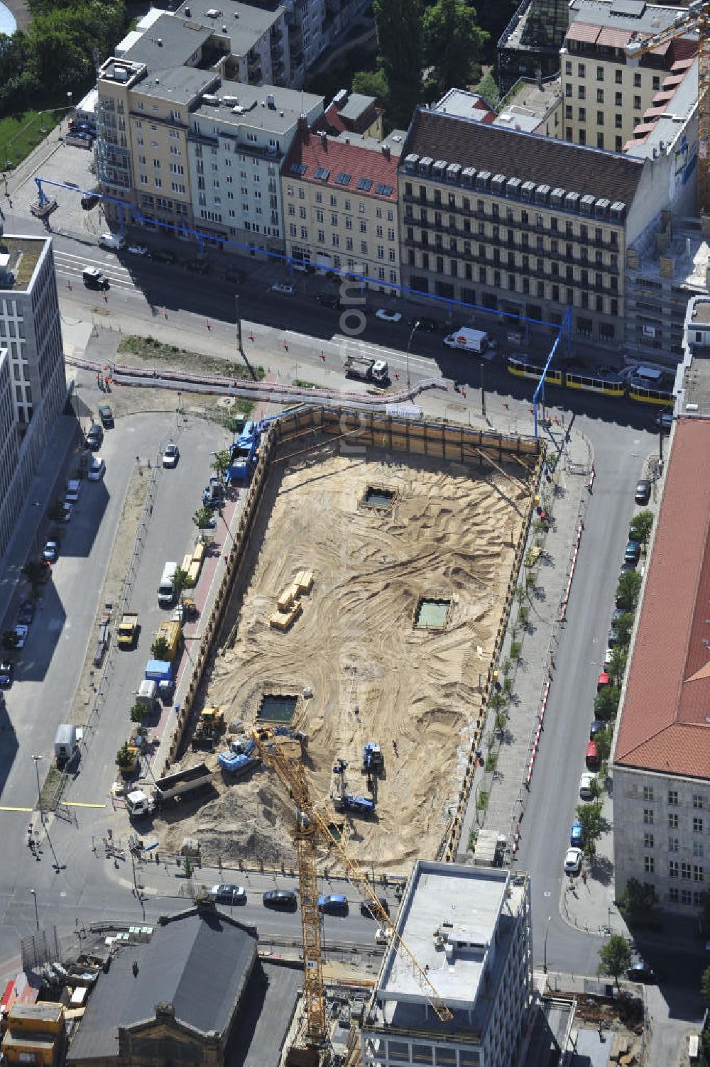 Aerial image Berlin - Look at the contruction site of the future deaconry centre of the Protestant church in Berlin. The building is supposed to be finished in 2012