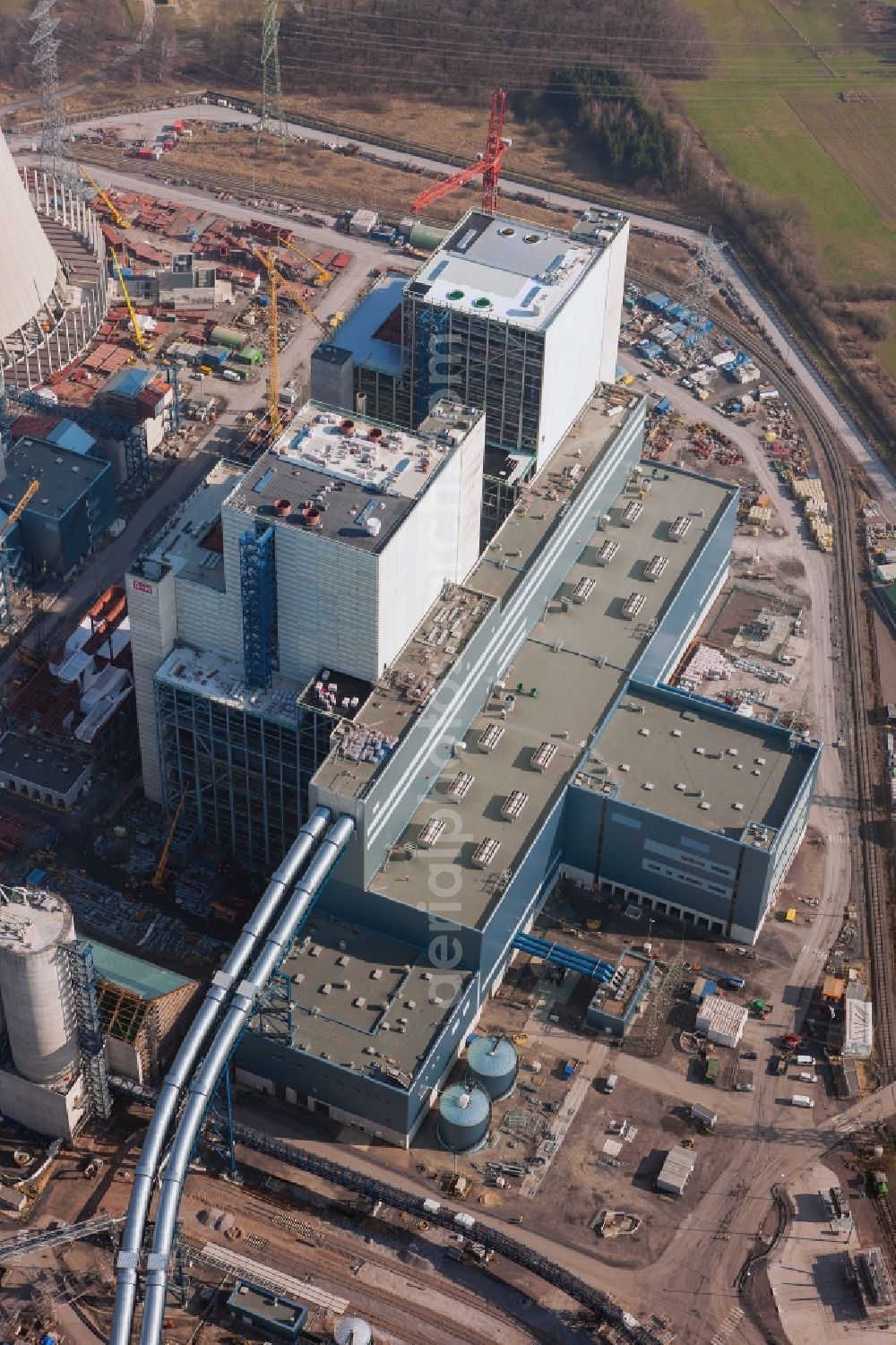 Aerial image Hamm - Construction site at the powerhouse / coal power station in the district Hamm-Uentrop with the former nuclear power station NPS / atomic plant THTR-300 in North Rhine-Westphalia