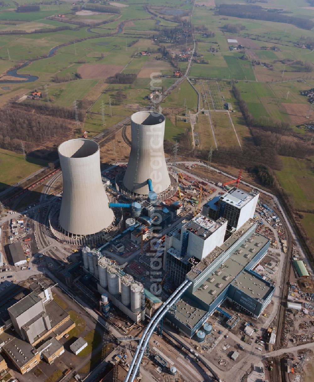 Aerial photograph Hamm - Construction site at the powerhouse / coal power station in the district Hamm-Uentrop with the former nuclear power station NPS / atomic plant THTR-300 in North Rhine-Westphalia