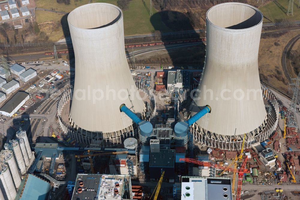 Hamm from above - Construction site at the powerhouse / coal power station in the district Hamm-Uentrop with the former nuclear power station NPS / atomic plant THTR-300 in North Rhine-Westphalia