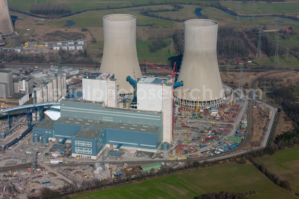 Aerial image Hamm - Construction site at the powerhouse / coal power station in the district Hamm-Uentrop with the former nuclear power station NPS / atomic plant THTR-300 in North Rhine-Westphalia