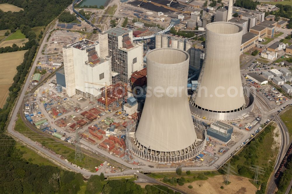 Aerial photograph Hamm - Construction site at the powerhouse / coal power station in the district Hamm-Uentrop with the former nuclear power station NPS / atomic plant THTR-300 in North Rhine-Westphalia