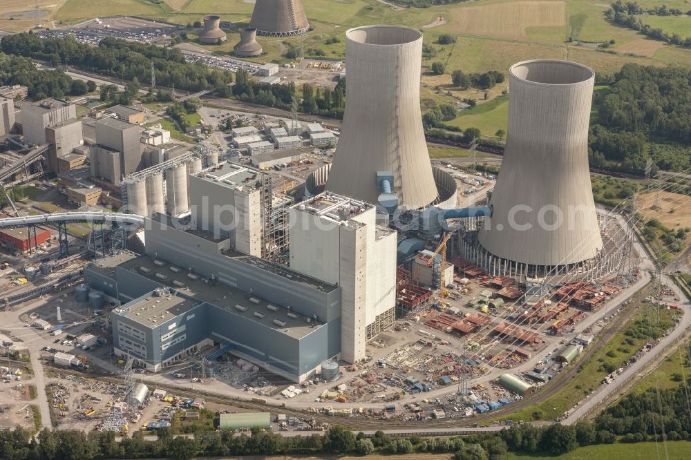 Aerial image Hamm - Construction site at the powerhouse / coal power station in the district Hamm-Uentrop with the former nuclear power station NPS / atomic plant THTR-300 in North Rhine-Westphalia