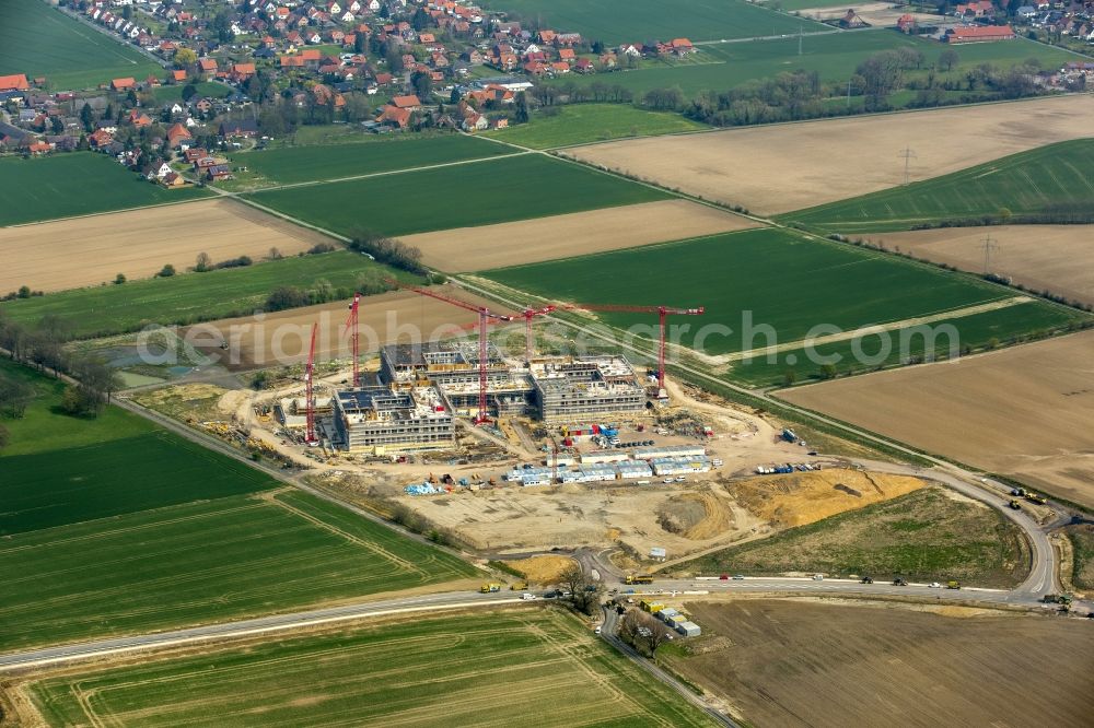 Aerial photograph Obernkirchen - Construction site on the hospital grounds to build a new hospital for the total Schaumburg district of Upper churches in Lower Saxony