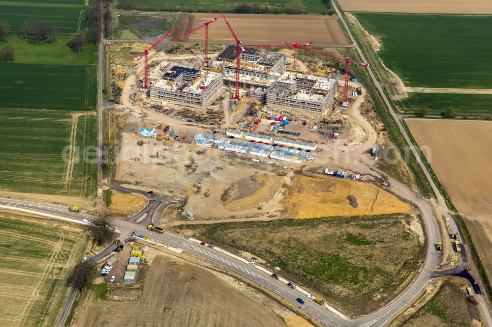 Obernkirchen from above - Construction site on the hospital grounds to build a new hospital for the total Schaumburg district of Upper churches in Lower Saxony