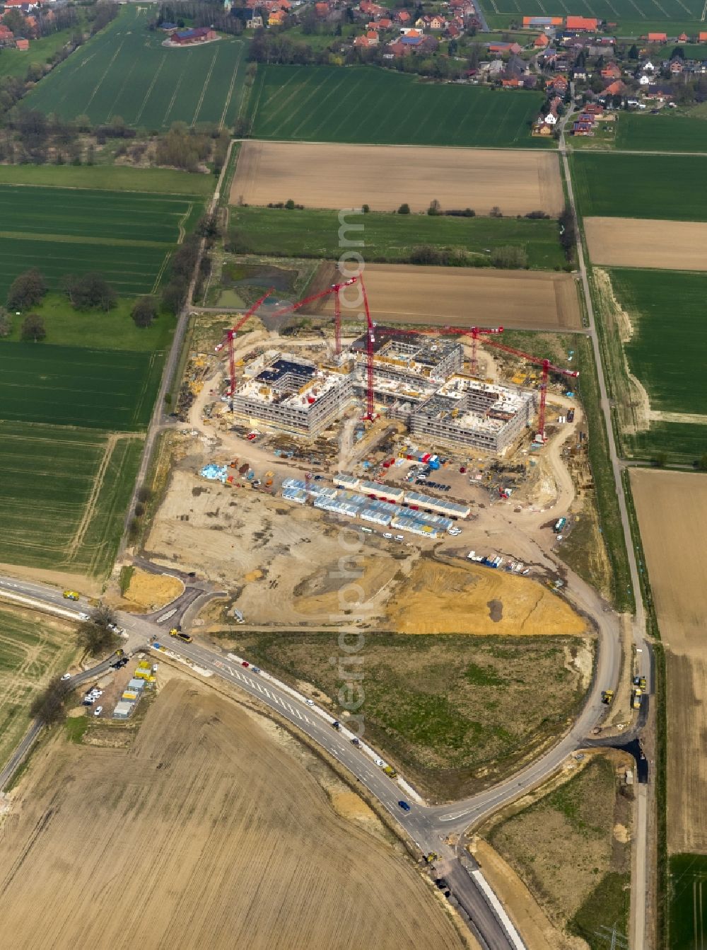 Aerial image Obernkirchen - Construction site on the hospital grounds to build a new hospital for the total Schaumburg district of Upper churches in Lower Saxony