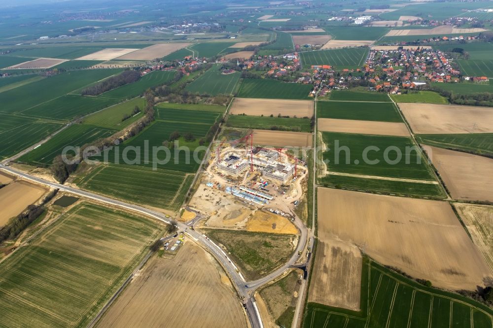 Obernkirchen from above - Construction site on the hospital grounds to build a new hospital for the total Schaumburg district of Upper churches in Lower Saxony