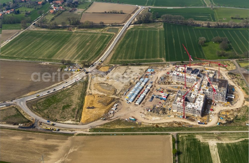 Aerial photograph Obernkirchen - Construction site on the hospital grounds to build a new hospital for the total Schaumburg district of Upper churches in Lower Saxony