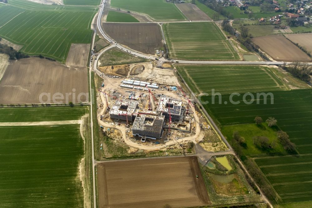 Obernkirchen from above - Construction site on the hospital grounds to build a new hospital for the total Schaumburg district of Upper churches in Lower Saxony