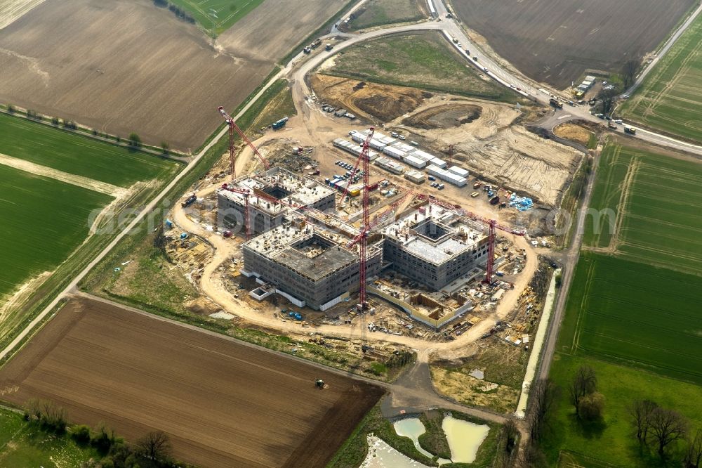 Aerial image Obernkirchen - Construction site on the hospital grounds to build a new hospital for the total Schaumburg district of Upper churches in Lower Saxony