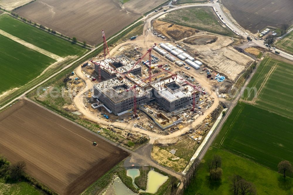 Obernkirchen from above - Construction site on the hospital grounds to build a new hospital for the total Schaumburg district of Upper churches in Lower Saxony