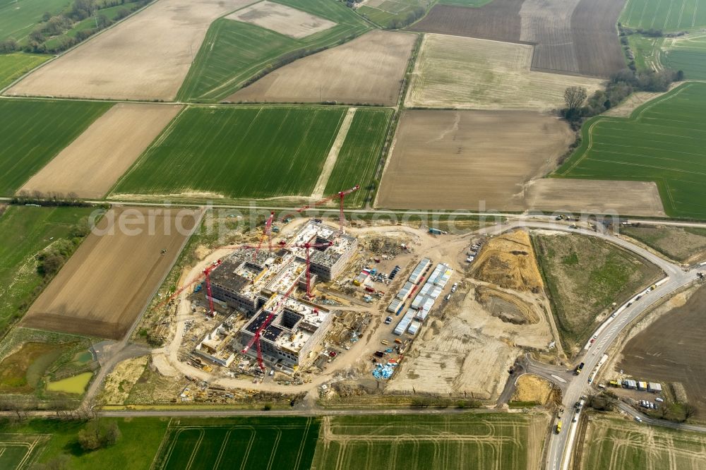 Aerial photograph Obernkirchen - Construction site on the hospital grounds to build a new hospital for the total Schaumburg district of Upper churches in Lower Saxony