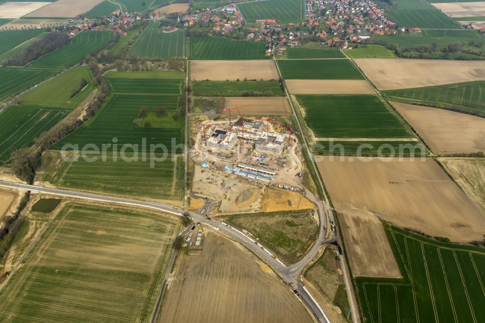 Obernkirchen from above - Construction site on the hospital grounds to build a new hospital for the total Schaumburg district of Upper churches in Lower Saxony