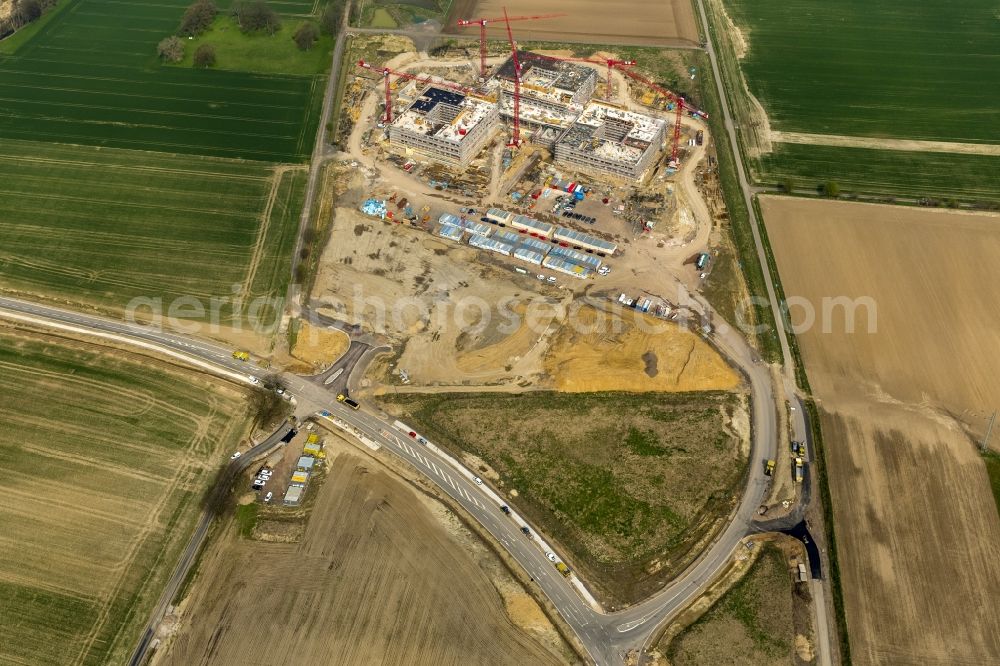 Obernkirchen from the bird's eye view: Construction site on the hospital grounds to build a new hospital for the total Schaumburg district of Upper churches in Lower Saxony