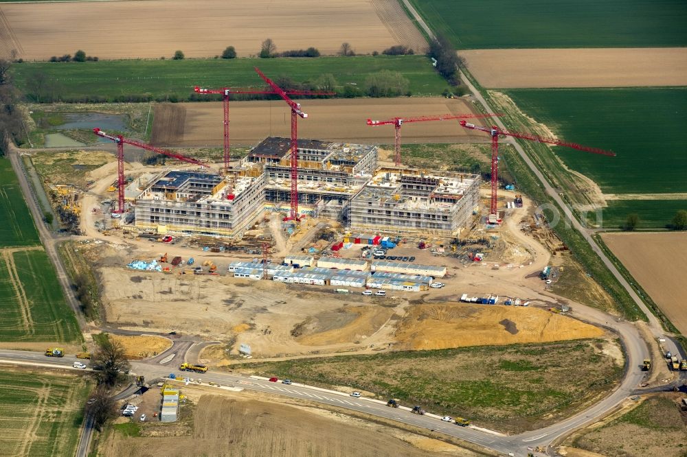 Obernkirchen from above - Construction site on the hospital grounds to build a new hospital for the total Schaumburg district of Upper churches in Lower Saxony