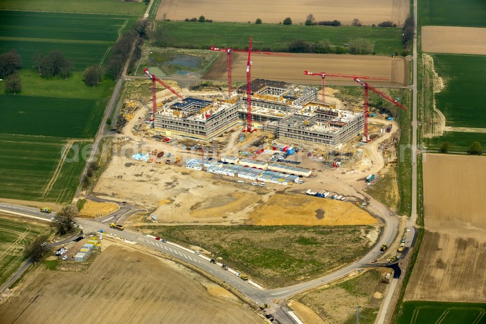 Obernkirchen from above - Construction site on the hospital grounds to build a new hospital for the total Schaumburg district of Upper churches in Lower Saxony