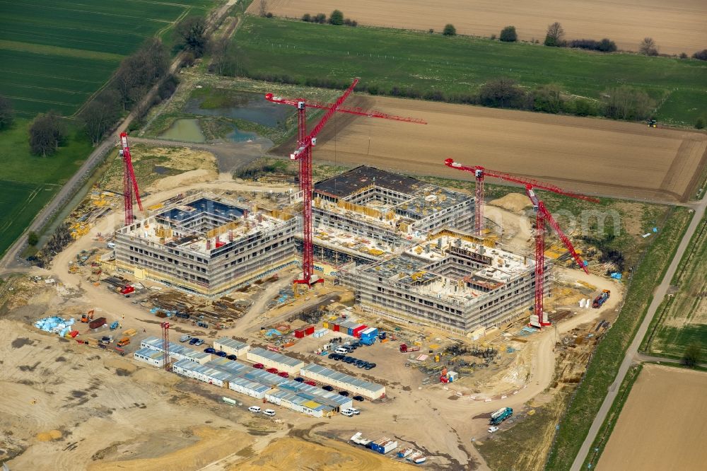 Obernkirchen from the bird's eye view: Construction site on the hospital grounds to build a new hospital for the total Schaumburg district of Upper churches in Lower Saxony