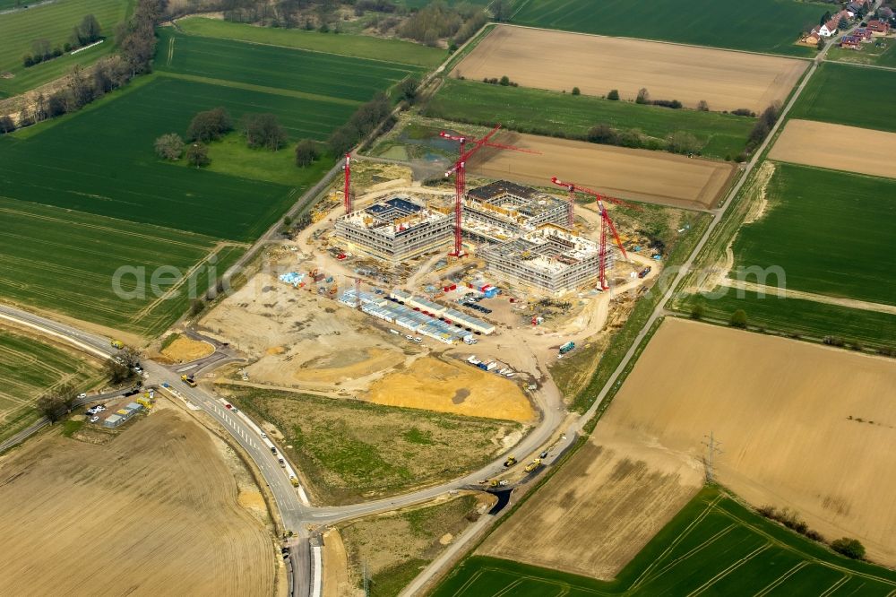 Aerial image Obernkirchen - Construction site on the hospital grounds to build a new hospital for the total Schaumburg district of Upper churches in Lower Saxony