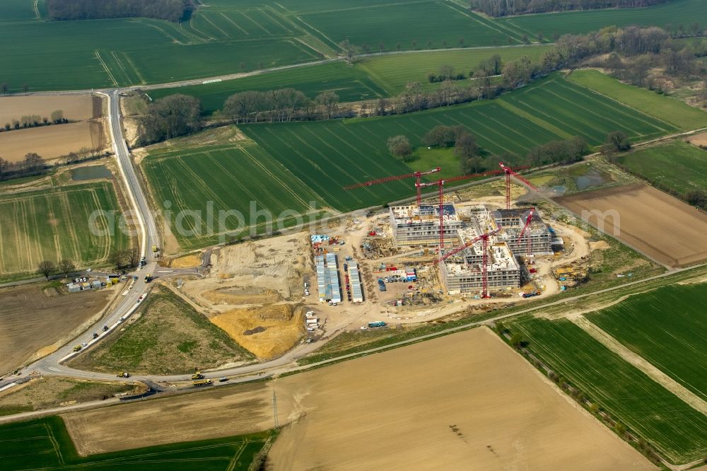 Obernkirchen from above - Construction site on the hospital grounds to build a new hospital for the total Schaumburg district of Upper churches in Lower Saxony