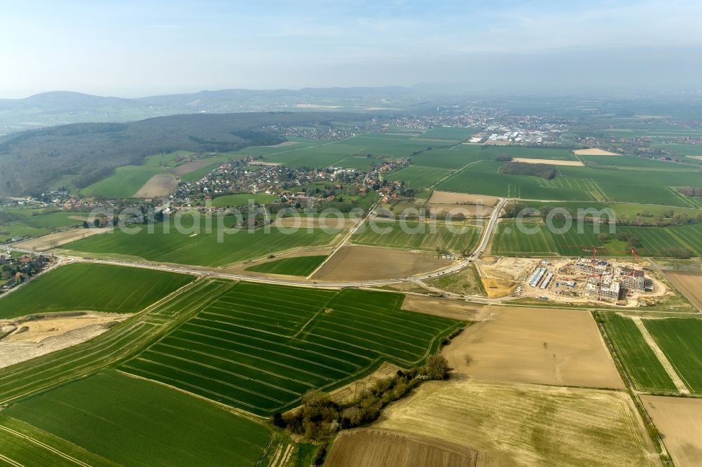 Obernkirchen from the bird's eye view: Construction site on the hospital grounds to build a new hospital for the total Schaumburg district of Upper churches in Lower Saxony