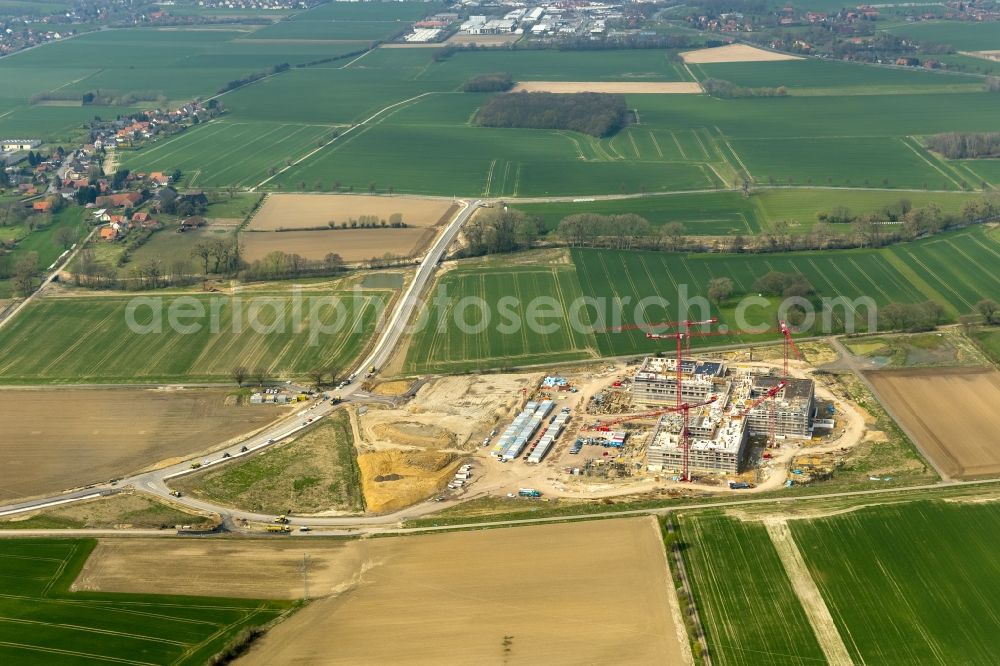 Aerial image Obernkirchen - Construction site on the hospital grounds to build a new hospital for the total Schaumburg district of Upper churches in Lower Saxony