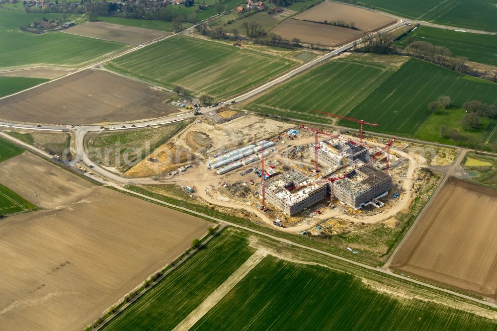 Aerial photograph Obernkirchen - Construction site on the hospital grounds to build a new hospital for the total Schaumburg district of Upper churches in Lower Saxony